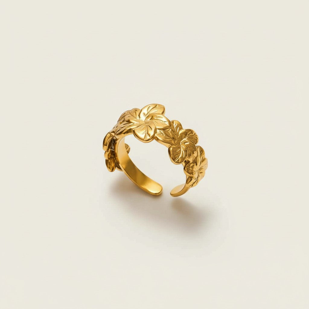 Seraphina Treasures gold-tone adjustable ring with a floral motif, perfect for everyday elegance.