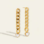 Seraphina Treasures gold chain earrings with heart-shaped cubic zirconia drops. Elegant dangle earrings.