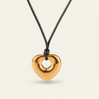 Seraphina Treasures Silvana gold heart pendant necklace with black wax rope cord.