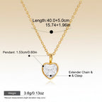 Seraphina Treasures gold heart necklace with clear zircon stone and extender chain. Waterproof and hypoallergenic.