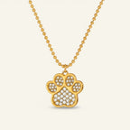 Seraphina Treasures gold paw print necklace with crystal accents. Delicate ball chain.