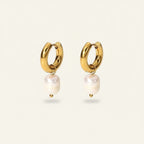 Seraphina Treasures Eirianna gold hoop earrings with white pearl drop.
