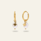 Seraphina Treasures gold hoop earrings with freshwater pearl and star charm. Elegant and lightweight.