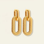 Seraphina Treasures Eirlys gold plated oval link drop earrings with ribbed texture.