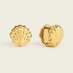 Seraphina Treasures gold shell stud earrings, minimalist coastal jewelry.
