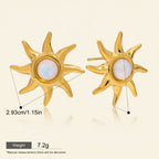 Seraphina Treasures Ophelia gold sun stud earrings with white opal center, 2.93cm.