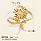 Seraphina Treasures gold sun ring with zircon stone, adjustable open band, cubic zirconia accent. Waterproof and hypoallergenic.