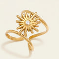 Seraphina Treasures gold sun ring with zircon stone, adjustable open band, cubic zirconia.