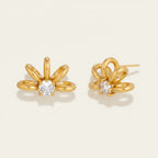 Seraphina Treasures gold hollow circle earrings with clear zircon stones, flower design.