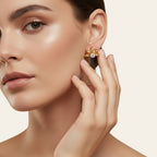 Seraphina Treasures gold hollow circle earrings with zircon stones, flower design.