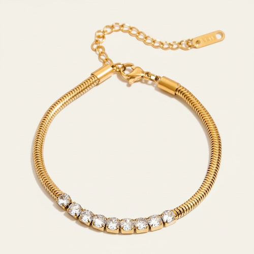 Seraphina Treasures Alethea gold snake chain bracelet with sparkling zirconia details and adjustable clasp.