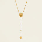 Seraphina Treasures Grainne gold necklace with sun charms and beaded chain, perfect for adding a cheerful touch.