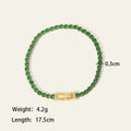 Seraphina Treasures Albina tennis bracelet with green crystal zircon accents and gold clasp, 17.5cm length.