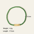 Seraphina Treasures Albina tennis bracelet with green crystal zircon accents and gold clasp, 17.5cm length.