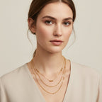 Seraphina Treasures Iridia layered gold necklace with delicate bead accents.