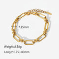 Seraphina Treasures Isolde gold-tone stainless steel link bracelet with knot details and cross clasp.