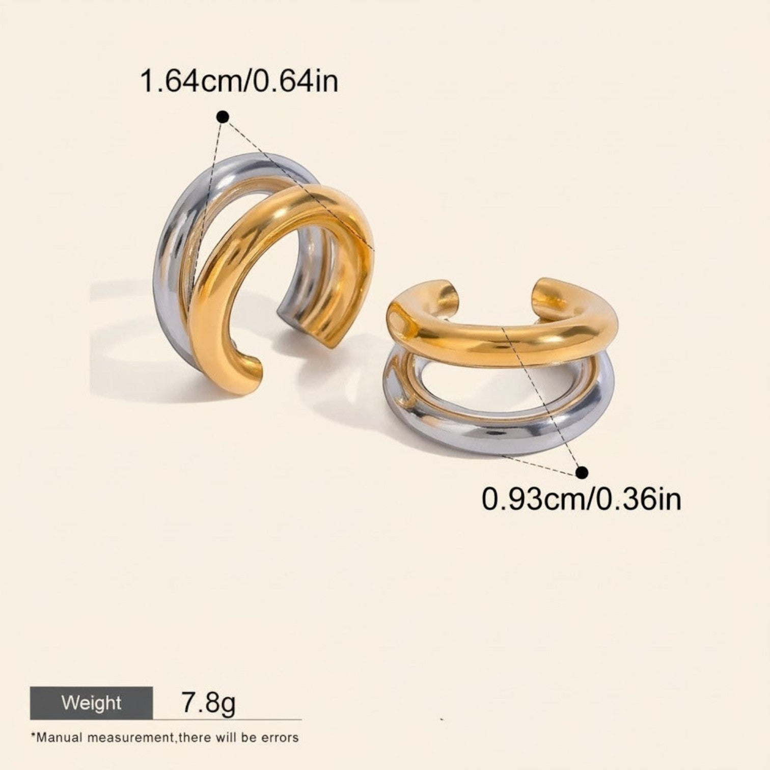 Seraphina Treasures Jovara gold and silver interlocking cuff earrings. Waterproof and hypoallergenic.
