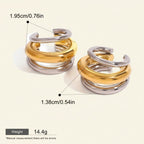 Seraphina Treasures Jovira geometric ear clip in gold and silver, no piercing needed. Lightweight and hypoallergenic.