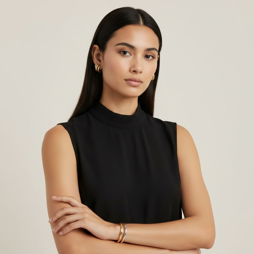 Seraphina Treasures Jovira ear clip, a two-tone gold and silver geometric hoop design for non-pierced ears.