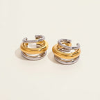Seraphina Treasures Jovira ear clip with stacked gold and silver geometric hoops. No piercing needed.