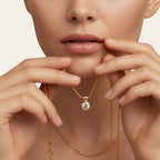 Seraphina Treasures Kallistra gold necklace with oval zircon pendant. Delicate chain, minimalist design, perfect for layering or solo wear.