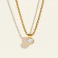 Seraphina Treasures Kallistra necklace with oval zircon pendant on a gold chain. Minimalist design, perfect for layering.