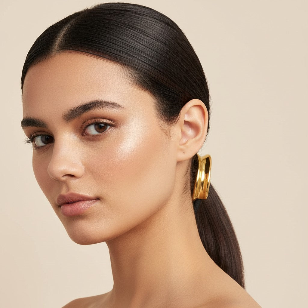 Seraphina Treasures Khepri black hair tie with a gold curved metal accent, adding texture to hairstyles.