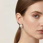 Seraphina Treasures Luminara pearl and diamond stud earrings in gold.