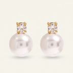 Seraphina Treasures Luminara pearl and diamond stud earrings. Classic gold-tone studs with lustrous white pearls.
