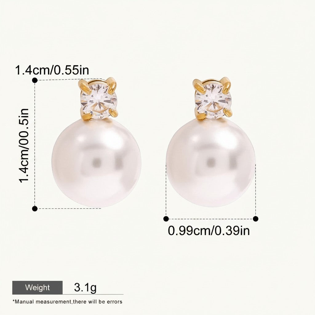 Seraphina Treasures Luminara pearl and diamond stud earrings. Classic gold-tone studs with lustrous white pearls.