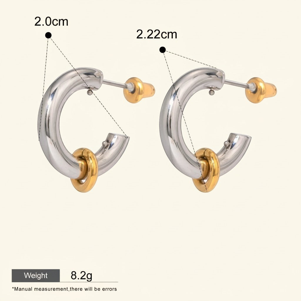 Seraphina Treasures Lunessa small hoop dangle earrings in silver and gold, hypoallergenic and waterproof.