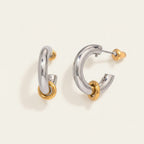 Seraphina Treasures Lunessa two-tone hoop dangle earrings with gold accent rings and posts.
