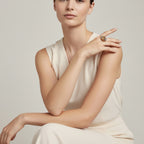 Seraphina Treasures Luxadore ring with gold and silver bead cluster detail on a woman's finger.