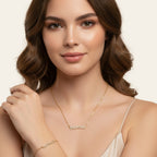 Seraphina Treasures gold finish necklace and bracelet set with crystal-embellished "MAMA" lettering.