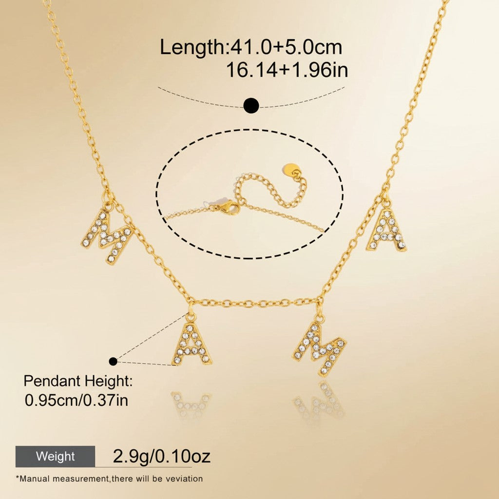 Seraphina Treasures gold-tone necklace with 'MAMA' spelled out in crystal-embellished letters.