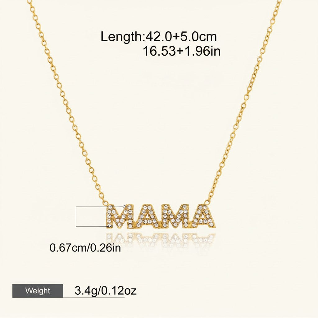 Seraphina Treasures gold-tone necklace with crystal-studded "MAMA" pendant, adjustable chain, perfect for Mother's Day.