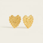 Seraphina Treasures Melistra gold heart earrings with intricate floral design. Bold stud earrings for special occasions.
