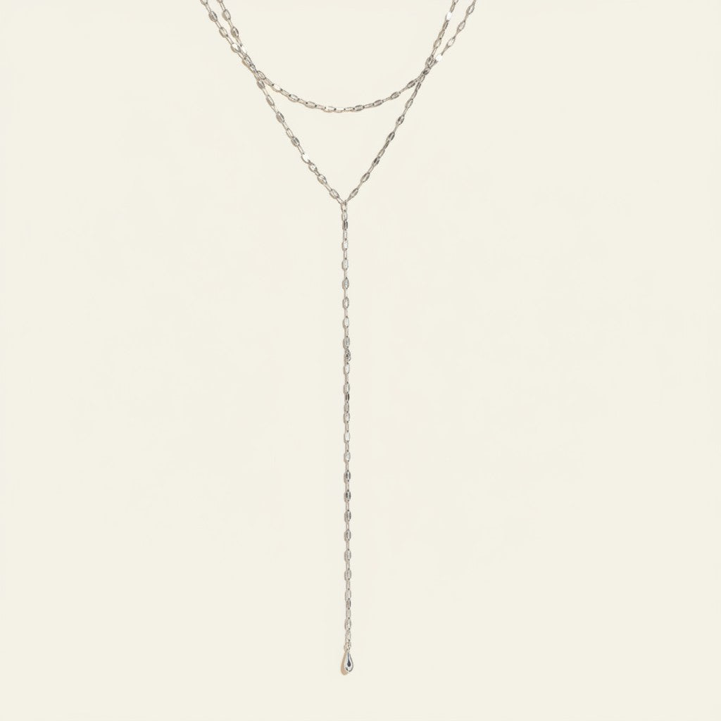 Seraphina Treasures Nerathiel silver Y-shaped layered chain necklace with delicate links.