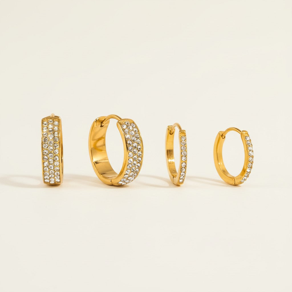 Seraphina Treasures Nikessa gold-tone hoop earrings with clear crystals. Set of 4.