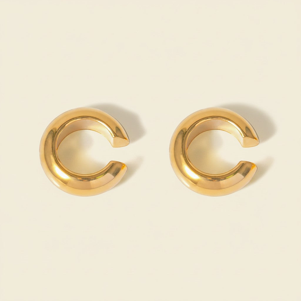 Seraphina Treasures Noctara gold-tone metal hoop ear cuffs with minimalist design, 1.5cm diameter.