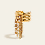 Seraphina Treasures Nyssa gold ring with faux pearl tassel chain detail. Adjustable opening.