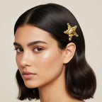 Seraphina Treasures Nyx gold hammered sea star hairpin. Textured metal hair accessory.