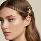 Seraphina Treasures Nyx gold hammered sea star hairpin with a unique textured finish.