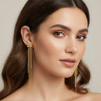 Seraphina Treasures Nyxalis gold ear clip with cascading chain fringe, elegant and comfortable for any occasion.