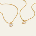Seraphina Treasures Orpheus gold necklaces with oval and horse eye cut zircon pendants. Timeless style.