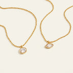 Seraphina Treasures Orpheus gold necklaces with oval and horse eye cut zircon pendants. Timeless style.