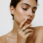 Seraphina Treasures Phoebe Ring: sleek, modern gold-tone ring with a smooth, flat surface and subtle stone accent. Perfect for everyday wear.