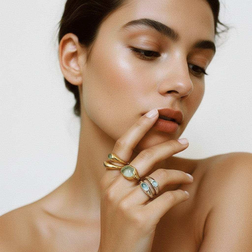 Seraphina Treasures Phoebe Ring: sleek, modern gold-tone ring with a smooth, flat surface and subtle stone accent. Perfect for everyday wear.