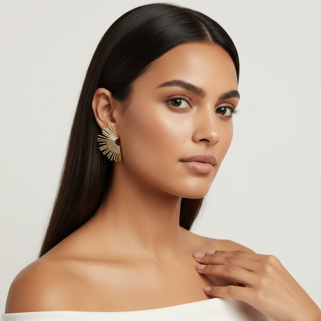 Seraphina Treasures Regalia openwork scalloped stud earrings in gold and silver tones.
