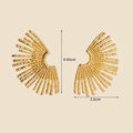 Seraphina Treasures Regalia gold-tone metal fan-shaped earrings with openwork scalloped design. Lightweight studs.